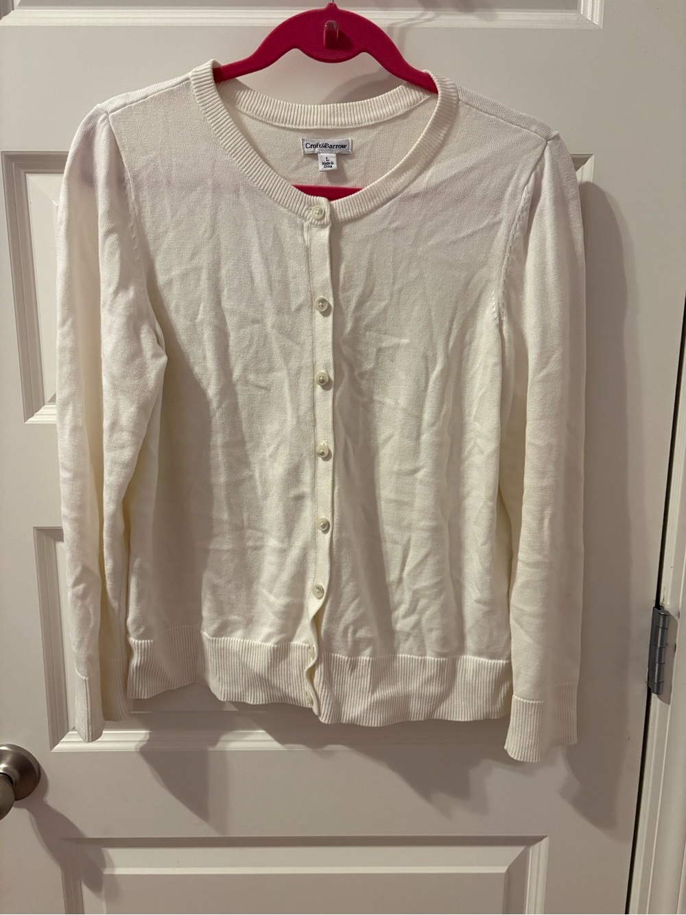 croft & barrow Ivory Button-Front Crewneck Cardigan
